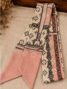Pink Chain & Handbag Print Twilly Scarf Designer Inspired